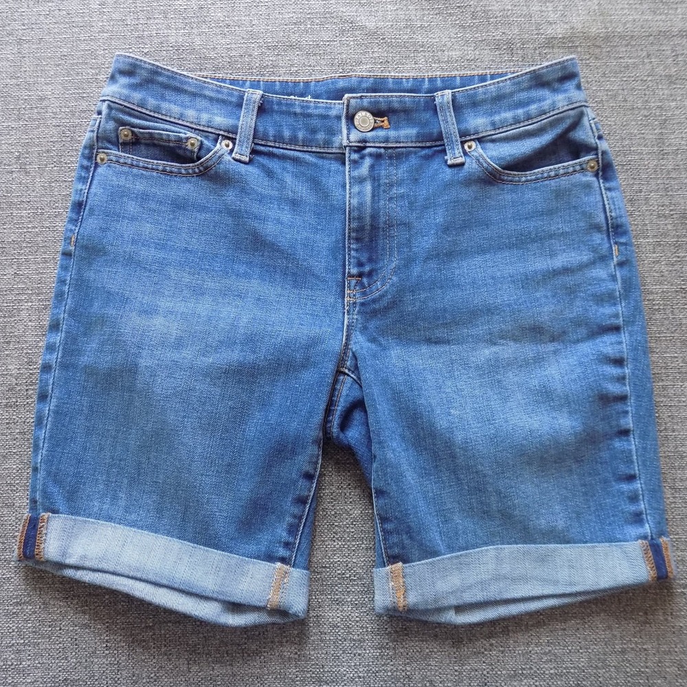 Talbots Girlfriend Shorts Womens 4P Blue Excellent Cuffed Mid Rise Denim 1849